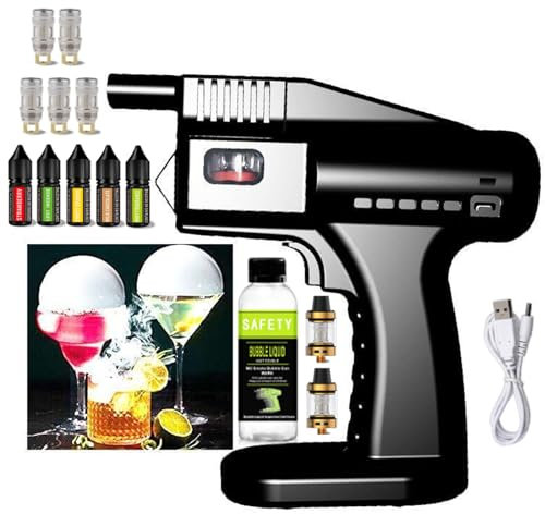 emobwdy Kit para Ahumar CóCteles,Ahumador De Alimentos Infusor De Humo PortáTil, Bebidas, Pulverizador De Agua con Burbujas Moleculares, 5 Aceites Esenciales/LíQuido De Burbujas 50 Ml,Black