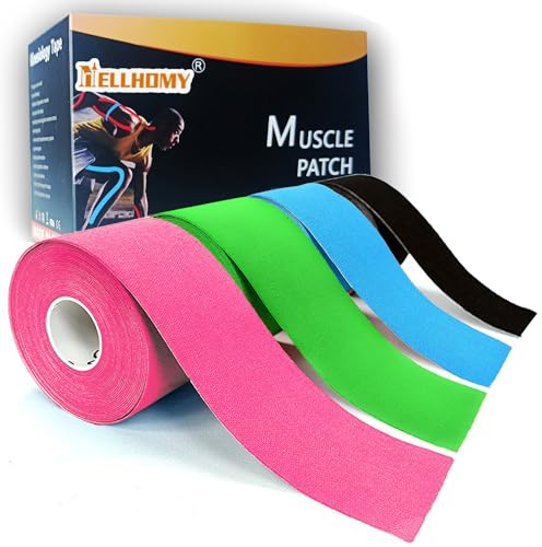 Kinesiology Tape Uncut -4 Pack,2 in x 66 ft | Waterproof Athletic Tape for Support Muscle Joint Knees, Sports| Pure Cotton Elastic Sports & Hypoallergenic Weightlifting K Tape Joints Pain Relief