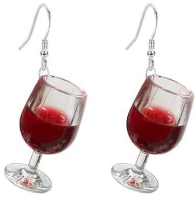 A Glass of Red Wine Earrings for Women in a Dangle Drop Style, Fun Novelty Earrings