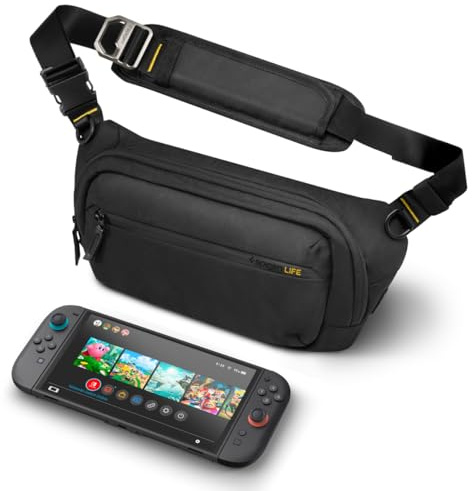 Spigen Life Klasden Brusttasche Kompatibel mit Nintendo Switch 2/Steam Deck/PS Portal/Legion Go S und Gaming-Zubehör Schultertasche Tragetasche - Schwarz