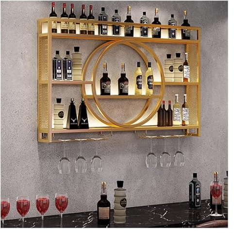 Botellero De Vino Metálico,Organizador De Vinos Metálico Con Luz LED,Botellero De Pared Elegante,Y Vino En Hogar,Bar,Cocina Y Comedor - Vinoteca De Lujo En Oro Y Negro ( Color : Gold , Size : 120*15*8