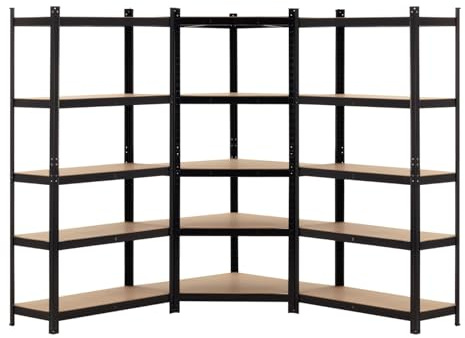 THINIA HOME - Pack 2 Estanterías Modulares + 1 Estantería Esquinera, Acero y MDF Antihumedad, Hogar, Trastero, Garaje, Taller, Comercio, 5 Baldas Ajustables, Carga Máx. 875Kg (x3)