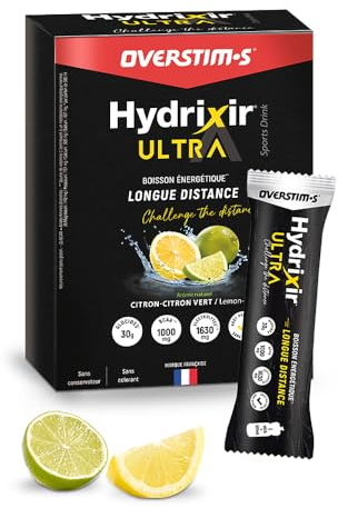 Overstim.s - Boisson Hydrixir Ultra Stick (10x40g) - 3 sources de glucides - 4 électrolytes - 6 vitamines - BCAA + Glutamine - Bicarbonate de sodium - Saveur peu sucrée - Citron Citron-vert