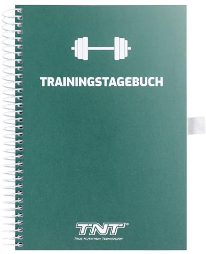 TNT Trainingstagebuch DIN A5-132 Seiten - Für Fitness & Cardio - Grün | Fitness Notizbuch - Spiralbindung & Stiftehalter - Plastik-Cover gegen Schweiß & Feuchtigkeit - Für 120 Trainingseinheiten
