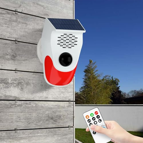 Bewegungsmelder Alarm, Solar Bewegungssensor für Außen, 120dB Sound Alarm Bewegungssensor mit Fernbedienung, IP65 Wasserdicht Sonnenenergie Alarmanlage für Wohnung, Garage, Bauernhof, Garten