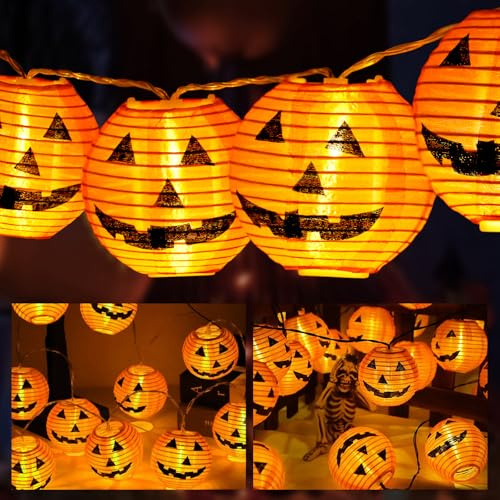 AUAUY Halloween Lichterkette Batterie, 3m 20 LED, Orange Kürbis, 2 Modi | Lampion Lichterkette Batteriebetrieben, Wasserdicht Lichterkette, für Außen Innen Deko, Party, Halloween Dekorations
