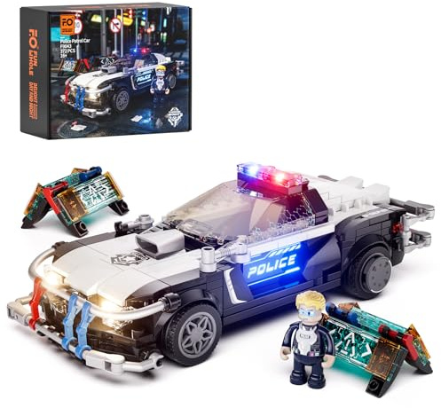 FUNWHOLE Auto della Polizia con Luci - Set di Mattoncini da Costruzione per Corsa nella Città Cyberpunk con Ufficiale 372 Pezzi Giocattolo STEM per Adulti e Ragazzi