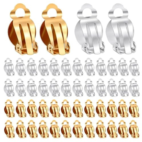 DHWEKU 50pcs Edelstahl Clip-On Ohrring Flache Runde Ohrclips Damen Tablett Ohrklipser Damen Ohne Ohrlöcher Ohrring Zubehör Für Ohrringe Clips Schmuckherstellung Bastel Zubehör