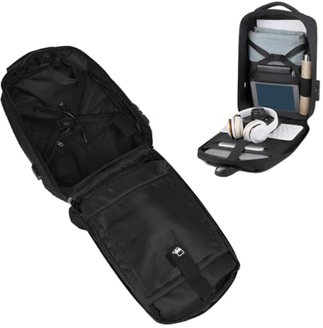 Mini Travel Bag, Water-proof Travel Backpack, Laptop Backpack, Dish and Accessories, Outdoor Travel Bag with a Combination Lock and Charging Port (Black)