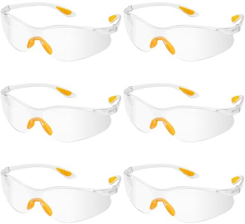 MeoZynxadril 6 Pezzi Occhiali Protettivi, Occhiali di Sicurezza Trasparenti, Occhiali da Lavoro Protettivi, Occhiali di Protezione Antigraffio, Occhiali Laboratorio, per Costruzione, Laboratorio