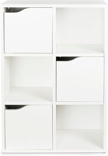 Leomark Moderner Schrank KUBiCO, Bücherregal, Kinderregal, Spielzeugregal, Kinderschrank – Weißes Bücherregal mit 6 Fächern, Aufbewahrungslösung, – Kinderzimmer Wohnzimmer und Büro 59,5x29x89,5cm