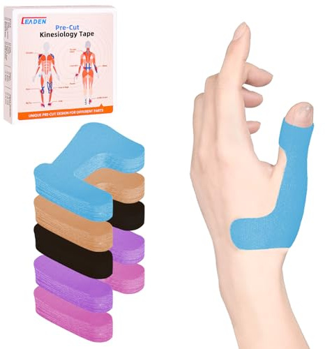 IEADEN Precut Kinesiology Tape for Thumb (Left Hand), 40 Pcs - Thumb Support & Stability, Thumb Pain Relief Athletic Tape - Waterproof & Elastic, Breathable Hypoallergenic Latex-Free Tape, Blue