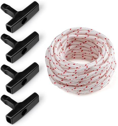 L&W Luck 10 Mètres de Corde de Démarrage pour Tondeuse à Gazon, 4 Poignées de Démarrage pour Tondeuses à Gazon, Débroussailleuses, Tronçonneuses, Composants de Moteur (Style 1)