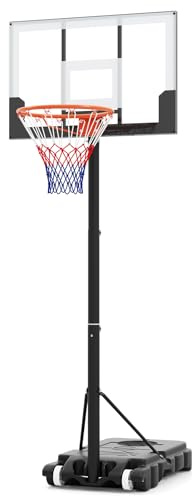 SPOTRAVEL Portable Basketball Hoop, Basketball Stand Goal System | with Adjustable Heights, Shatterproof Backboard, Fillable Base, Wheels, Basketball Hoop Net Set for Kids Junior Adults