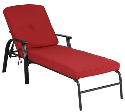 Tragbares zusammenklappbares Chaiselongue-Bett, Stahlrahmen, verstellbare Liege für Terrasse und Garten, leichtes Gästebett (Rosso)