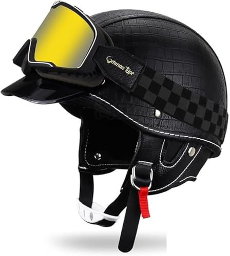 Casco Da Motociclista Jet In Stile Retrò Con Visiera, Casco Integrale Certificato ECE Per Uomini E Donne Adulti F,S/(55~56cm)