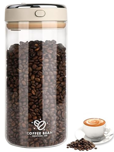 Jinfanshurich Kaffeedose Luftdicht Glas 1.7L, Kaffeebohnen Behälter mit Vakuumdeckel für 500g – Kaffeedose zur Kaffeebohnen Aufbewahrung, Nüsse, Tee & Kakao
