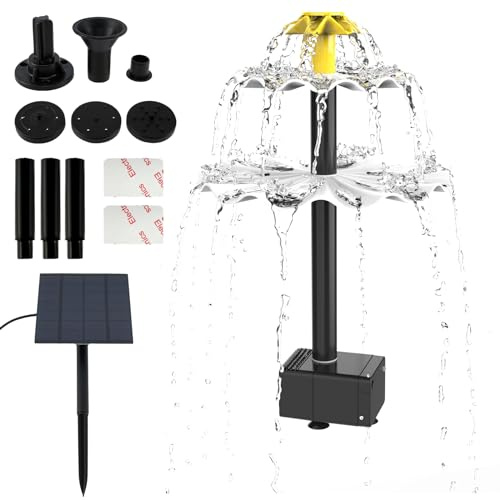 PATNFR Solar Fountain Pump with Panel 2.5W DIY Floating Fountain with 6 Nozzles and 7.6Ft Power Cord Solar Powered Water Feature for Bird Bath, Fish Tank, Pond or Garden Decoration (Style 2)
