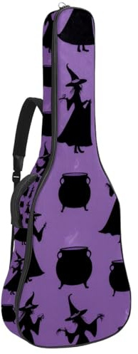 KengjuTesu 43 Zoll Akustikgitarre Softcase mit Rucksackgurt und 2 Taschen Halloween Hexen lila Keine Polsterung Rucksack Wasserdicht Oxford Tuch Bassgitarre Gigbag für Konzertgitarre, Mehrfarbig 1