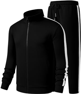 JMIERR Mens Track Suits 2 Piece Sweatsuits Loungewear Sportswear Christmas Set Full Zip Jackets and Jogging Joggers Fall Fashion Matching Sweat suits, XL, Black
