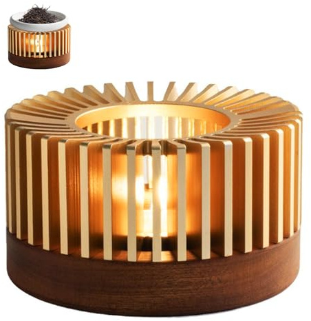 Stövchen für Teekanne, Kaffeewärmer aus Eloxiertem Aluminium und Holz, Teekannenheizbasis mit Teelichthalter, Wärmegerät für Teekanne, Duftlampe Teelicht