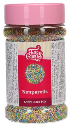 FunCakes Nonpareils Zuckerstreusel, Disco Shiny, 250 g | Guter Geschmack, Perfekt zum Dekorieren von Eis, Kuchen, Cupcakes, Cake Pops, Donuts und Kekse, Sprinkle Streusel Mix