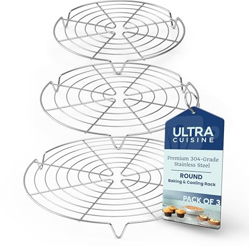 Ultra Cuisine 3 Set Round Cooling Racks for Cooking and Baking – Oven & Dishwasher-Safe, 100% Stainless Steel Steaming and Baking Rack - Fits Air Fryer, Pressure Cooker & Cake Pan (7.5, 9 & 10.5 Inch)