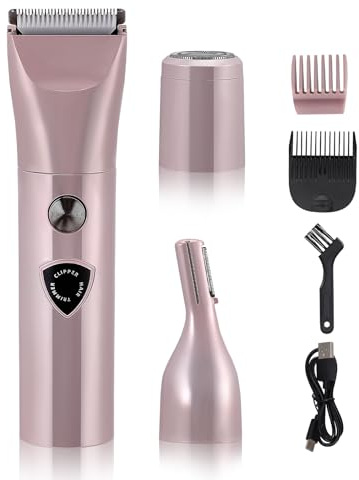 Rasoir Electrique Femme, Portable 3 en 1 Tondeuse à Poils Corporels pour Visage, IPX7 Waterproof, USB Rechargeable Tondeuse Maillot Femme pour Corps Aisselles Bikini Sourcils et Nez