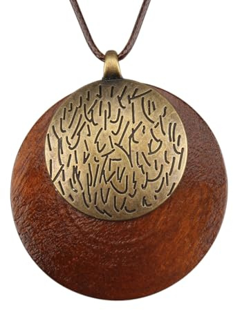 joymiao Wood Necklace for Women Chunky Long Boho Necklace Vintage Statement Leather Rope Necklace with Brown Wooden Pendant