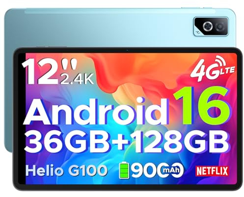 DOOGEE Tab G6 Pro Tablet 12 Pollici, Tablets Android 16, 90Hz 2.4K 36GB RAM+128GB ROM/TF 2TB, Helio G100 Octa-Core PC con sim, 4G LTE/5G WiFi/9000mAh/Gemini AI/13MP+8MP/OTG/FACE ID/Doppi altoparlanti