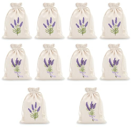 10 PCS Lavender Bags, Lavender Sachets for Moths and Wardrobes, Sachet Empty Bags, Drawstring Cotton Linen Pouch, Small Storage Bag for Filling Spice Dried Flowers Jewellery Wedding, 10x15 cm