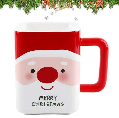QIANAI Tazas Navideñas, Mug Navidad 400ml, el Microondas se Puede Utilizar para Calentar Leche, Café y Diversas Bebidas. (Papá Noel)