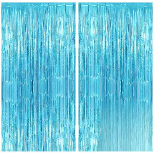 RoadLoo Lametta Vorhang, 2 Stück Luftschlangen Dekoration Blau Luftschlangen Party Vorhänge Party Hintergrund Glitzervorhang für Abschlussfeier Geburtstag Verlobung Weihnachtsfeier (Blau)