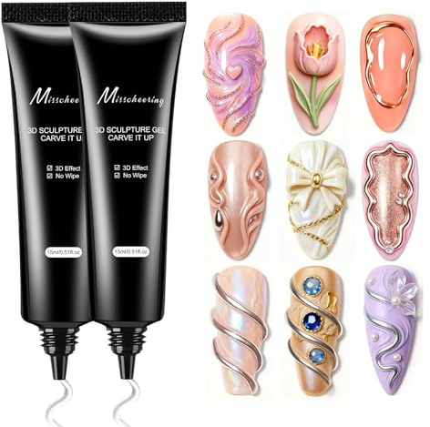 Pegamento Uñas Postizas, 2pcs 15g Rhinestone Glue Gel 3D Uñas para Decoración, Profesional UV Nail Glue 3D Nail Art para Modelado de Uñas DIY