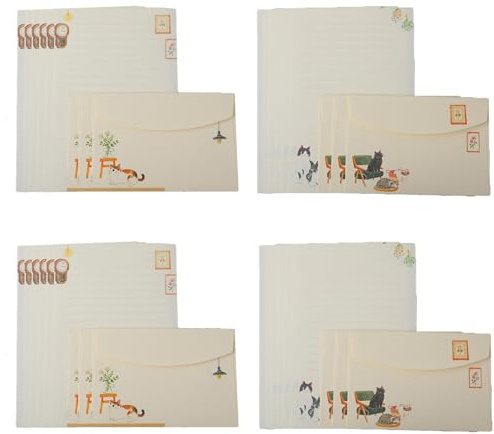 Writing Paper and Envelopes Set,24 Pcs Stationery Papers with 12 PCS Envelops,Cat Themed Letter Design Lined Letter Writing Set,Writing Stationery Paper for Invitation Gifts Greeting Cards.