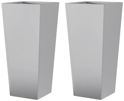 Vaso per piante, 2 pezzi, in acciaio zincato, 35 x 35 x 75 cm, per giardino, balcone e terrazza, resistente alle intemperie e durevole, ideale per piante ed erbe aromatiche