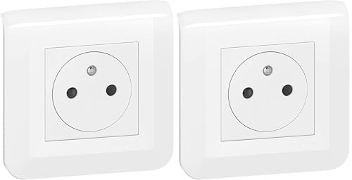 LEGRAND | Prise De Courant Surface Mosaic, Fixation À Griffes, Design Brillant Blanc, Raccordement Rapide Par Bornes Automatiques, Protection Enfant Intégrée (Lot de 2)