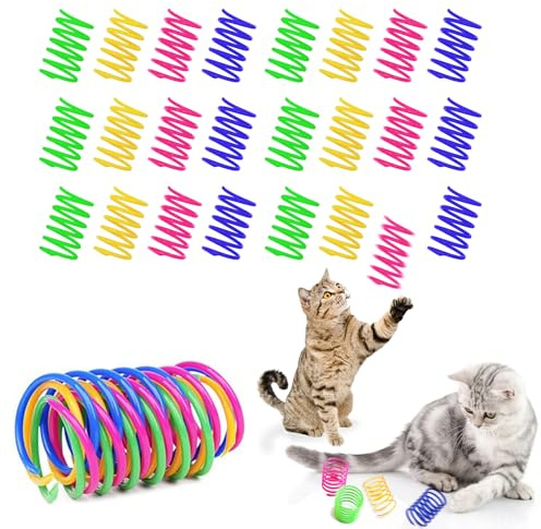 Eupneicu Katze Spielzeug [24 Stück], 21mm Interaktives Spirale Katzenspielzeug, Kunststoff Spiralfedern, Buntes Kreatives Kunststoff Spiralfedern Spirale [Klein]