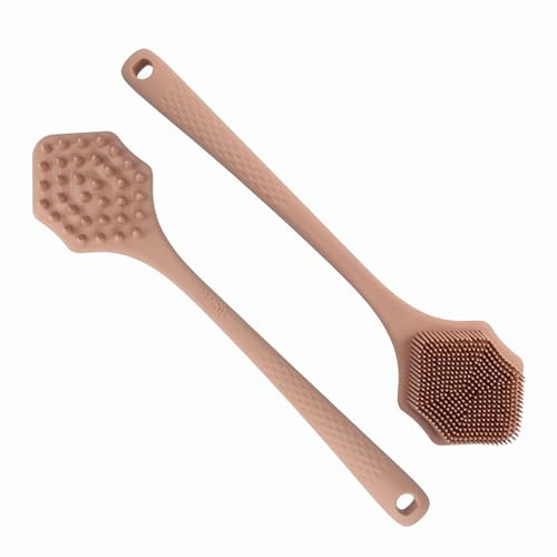 PARSA Beauty Silikon-Badebürste mit Griff, Terracotta | Sanfte Massage, Hygienische Reinigung, Manuell, Dual Seitiges Design, Hygienisches Material, Vielseitige Anwendung
