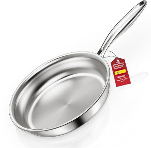 gaobaidu Sarten tricapa triply Natural,Sin Revestimiento,inducción y horno hasta max. 400 °C，Sartén de Acero Inoxidable Apta Inducción, Acero Inoxidable Cromargan (30CM q1)