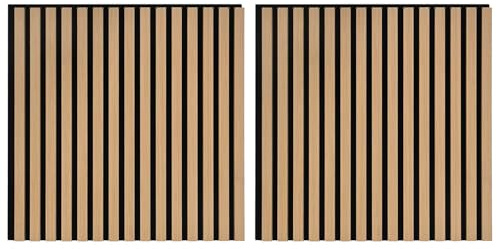 Wall Panels, Pack of 2, Natural, 60.5 x 60 cm, Wood Material with Oak Veneer Wall Cladding, Acoustic Panel for Living Room, Bedroom, Kitchen, Bathroom, Wet Room, DIY