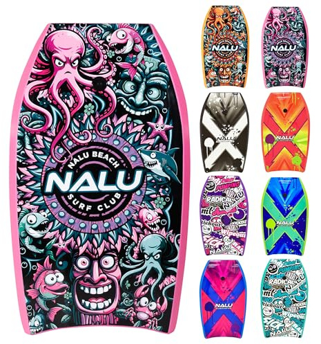 Nalu Bodyboard rose avec laisse 83,8 cm/104,1 cm avec queue croissant et noyau en XPE (rose, 83,8 cm)