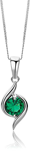 Miore Damen-Halskette mit Anhänger – Zarte Kette aus 375 Weißgold mit 0,59 ct. Smaragd in Grün – Halsschmuck 45 cm lang, Silber