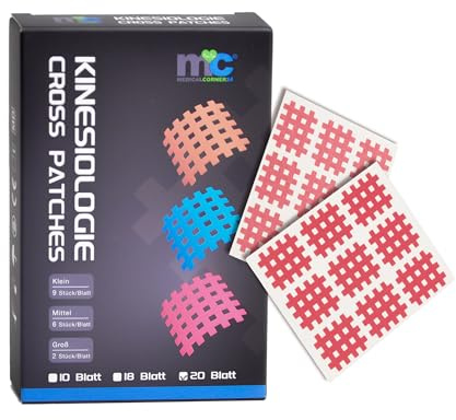 Medicalcorner24 Kinseologie Gittertape 2,7 cm x 2,1 cm 10 Bögen in Pink, Cross Patches, Cross Tape