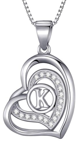 Morella damhalsband hjärta bokstav K 925 silver rodierad med zirkonia-stenar vit 46 cm