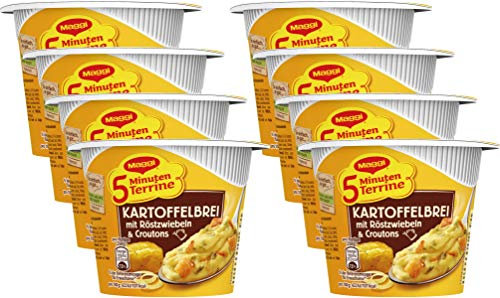 Maggi 5 Minuten Terrine Kartoffelbrei mit Röstzwiebeln & Croutons, 8er Pack (8 x 56 g)