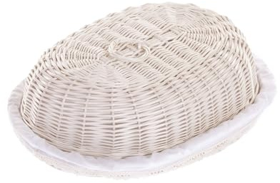 e-wicker24 Cloche à pain, Corbeille à pain, panier,boite, plateau gateaux en osier avec couvercle, (Oblong)