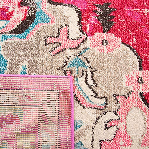 SAFAVIEH Boho Teppich für Wohnzimmer, Esszimmer, Schlafzimmer - Monaco Collection, Kurzer Flor, Pink und Multi, 240 x 300 cm