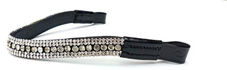 Equipride wunderschöner Pferde-Stirnriemen, mit glänzenden, funkelnden Strasssteinen in Bogenform, leuchtend klar, braunes leder, Cob 15