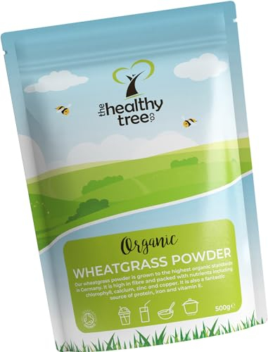 Organic Wheatgrass Powder by TheHealthyTree Company - High in Fibre, Vitamin E, Potassium and Iron - Pure Vegan Wheat Grass from Germany, Perfect in Green Juices (500g)